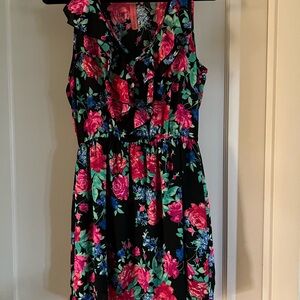 Eight Sixty Black Dress with Pink and Green Floral Pattern
